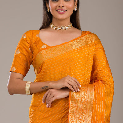 Orange Zariwork Soft Silk Saree
