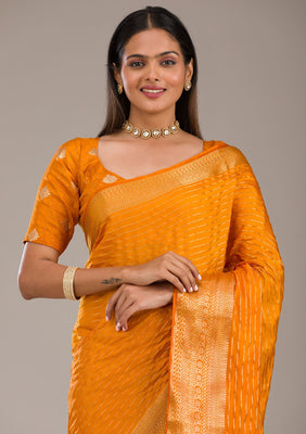 Orange Zariwork Soft Silk Saree