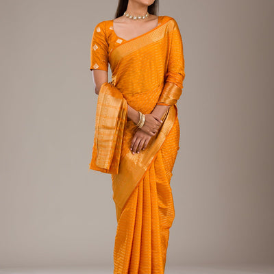 Orange Zariwork Soft Silk Saree
