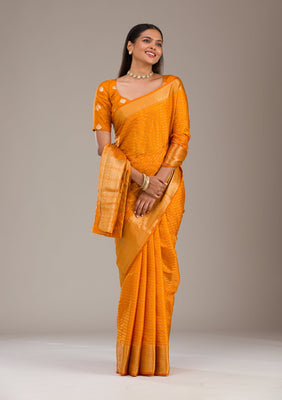 Orange Zariwork Soft Silk Saree