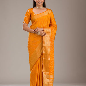 Orange Zariwork Soft Silk Saree