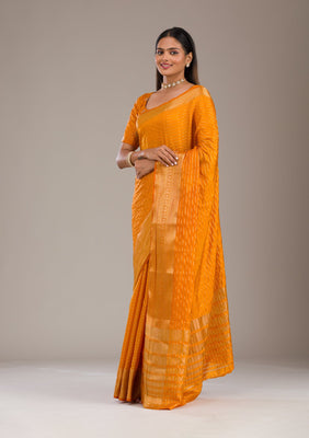 Orange Zariwork Soft Silk Saree