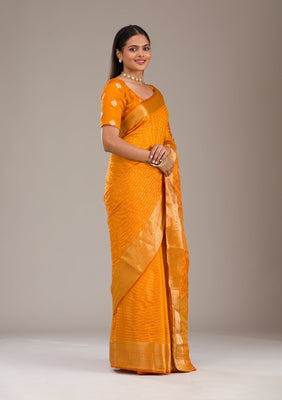 Orange Zariwork Soft Silk Saree