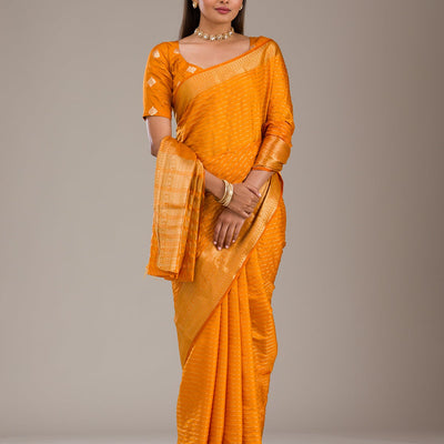 Orange Zariwork Soft Silk Saree