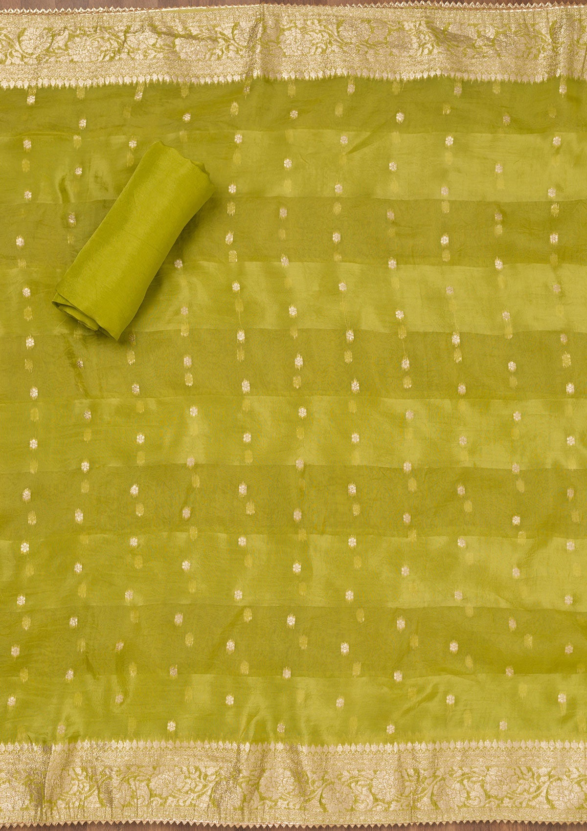 Parrot Green Zariwork Raw Silk Unstitched Salwar Suit
