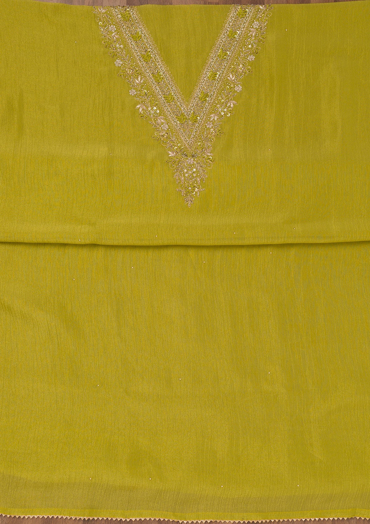 Parrot Green Zariwork Raw Silk Unstitched Salwar Suit
