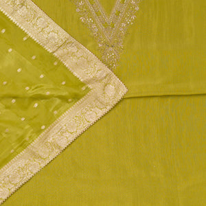 Parrot Green Zariwork Raw Silk Unstitched Salwar Suit