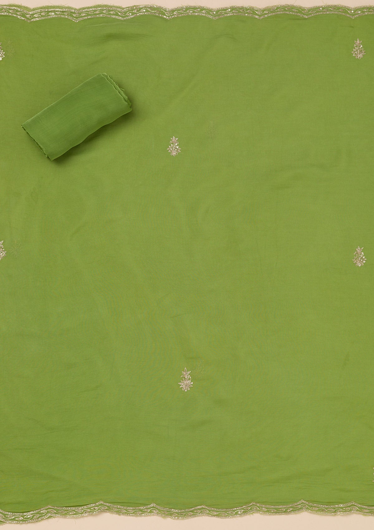 Parrot Green Cutdana Tissue Unstitched Salwar Suit