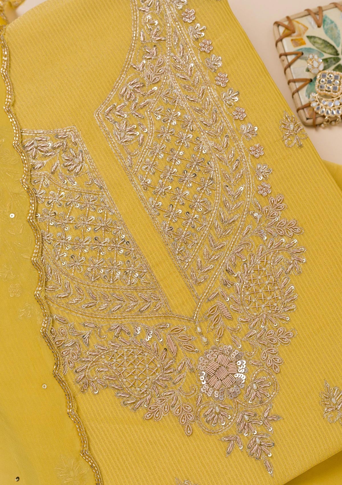 Parrot Green Cutdana Tissue Unstitched Salwar Suit