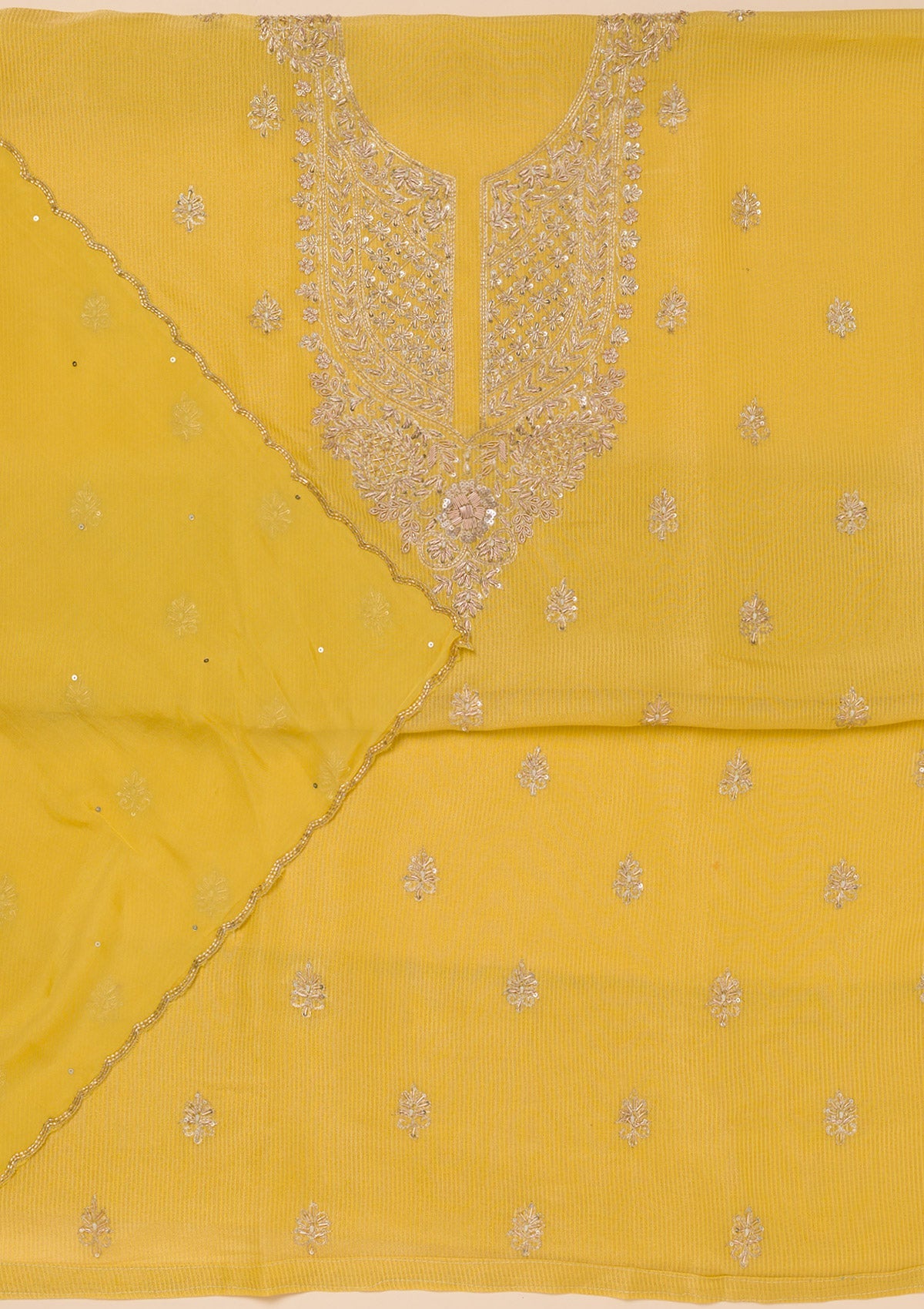 Parrot Green Cutdana Tissue Unstitched Salwar Suit
