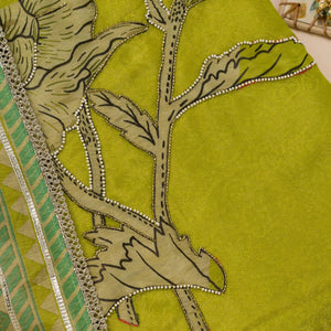 Parrot Green Printed Semi Crepe Unstitched Salwar Suit