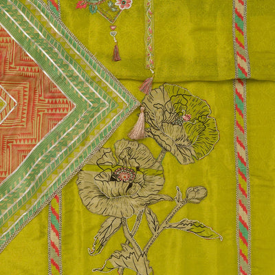 Parrot Green Printed Semi Crepe Unstitched Salwar Suit