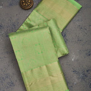 Parrot Green Zariwork Pure Silk Saree