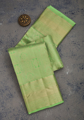 Parrot Green Zariwork Pure Silk Saree