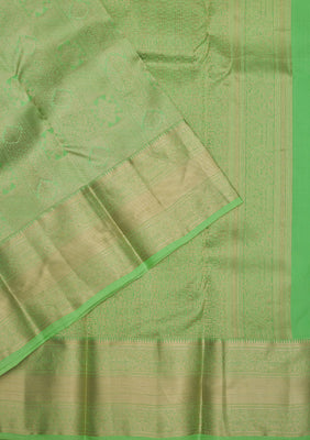 Parrot Green Zariwork Pure Silk Saree