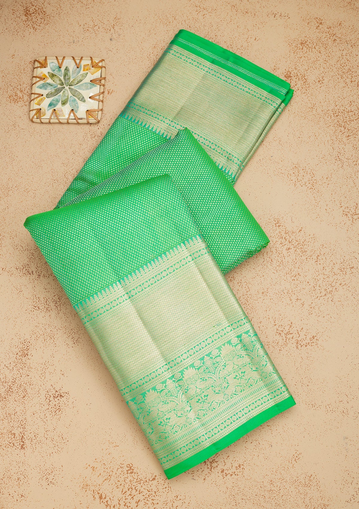 Parrot Green Zariwork Pure Silk Saree