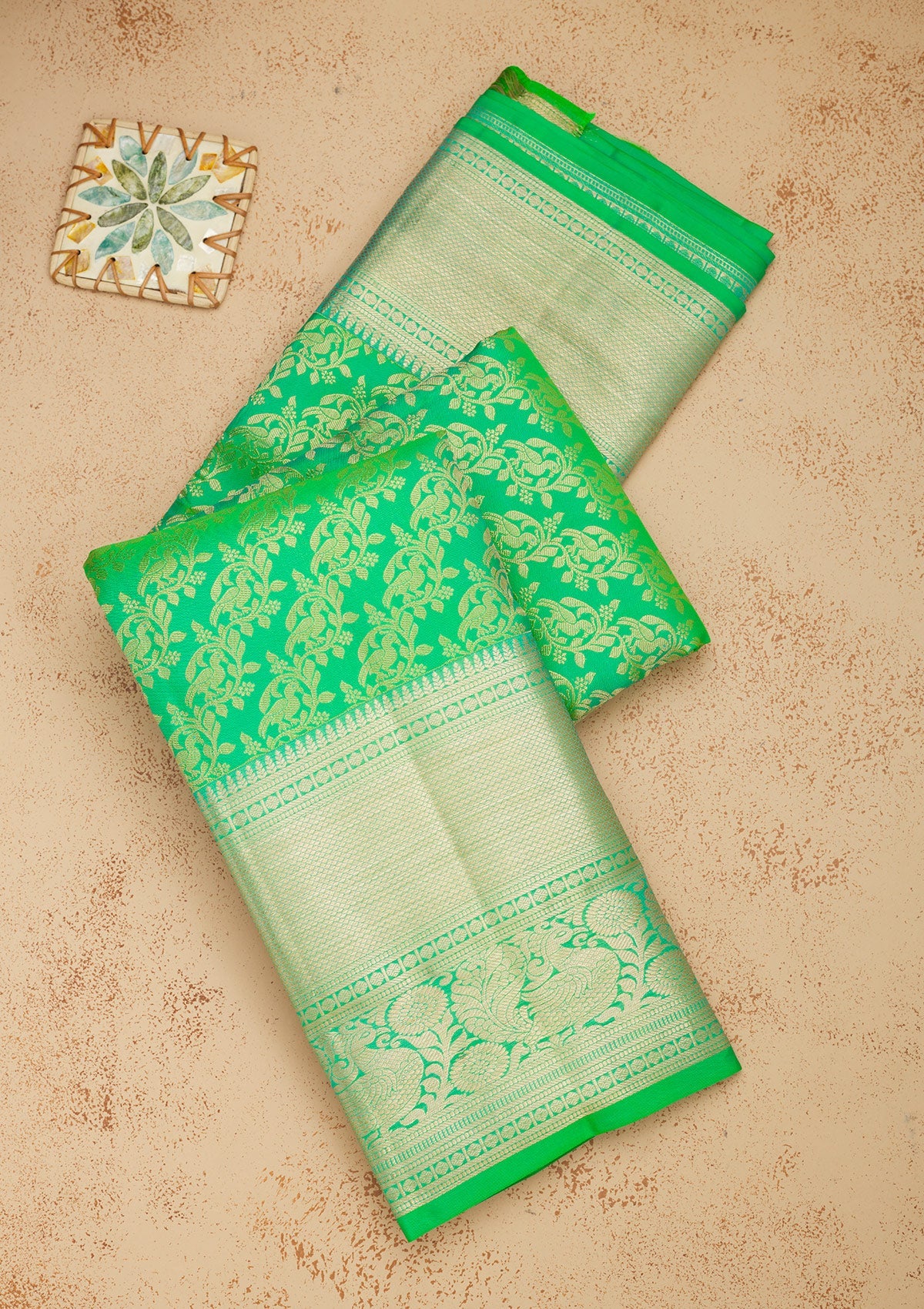 Parrot Green Zariwork Pure Silk Saree
