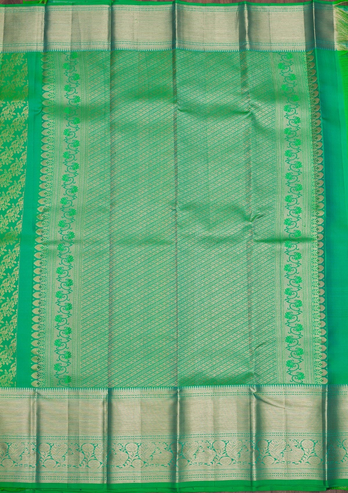 Parrot Green Zariwork Pure Silk Saree