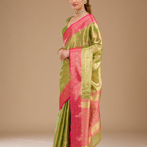 Parrot Green Zariwork Tissue Saree