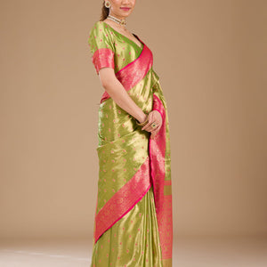 Parrot Green Zariwork Tissue Saree