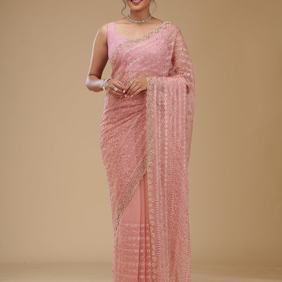 Peach Cutdana Chiffon Saree
