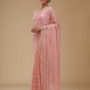 Peach Cutdana Chiffon Saree