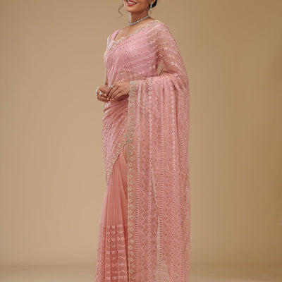 Peach Cutdana Chiffon Saree