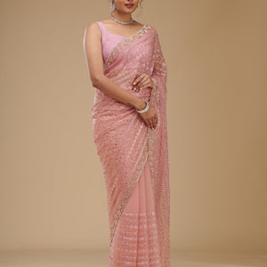 Peach Cutdana Chiffon Saree
