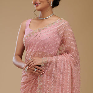Peach Cutdana Chiffon Saree