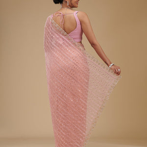 Peach Cutdana Chiffon Saree