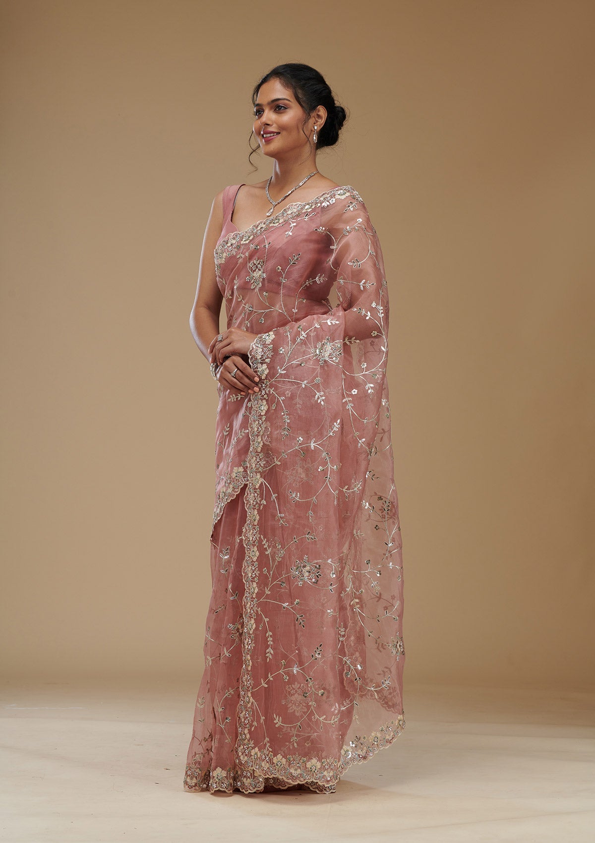 Peach Gotapatti Tissue Saree