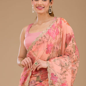 Peach Printed Tissue Saree