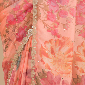 Peach Printed Tissue Saree