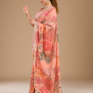 Peach Printed Tissue Saree