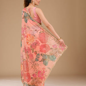 Peach Printed Tissue Saree