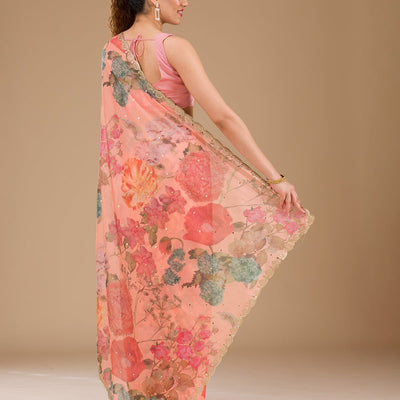 Peach Printed Tissue Saree