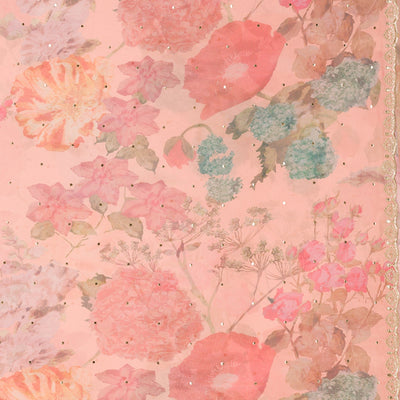 Peach Printed Tissue Saree