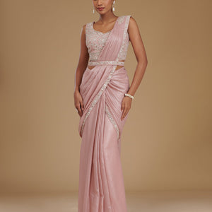 Peach Sequins Chiffon Readymade  Saree