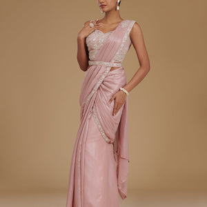 Peach Sequins Chiffon Readymade  Saree