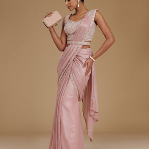 Peach Sequins Chiffon Readymade  Saree