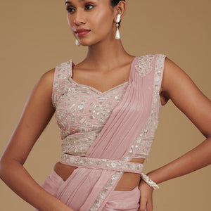 Peach Sequins Chiffon Readymade  Saree