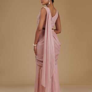 Peach Sequins Chiffon Readymade  Saree