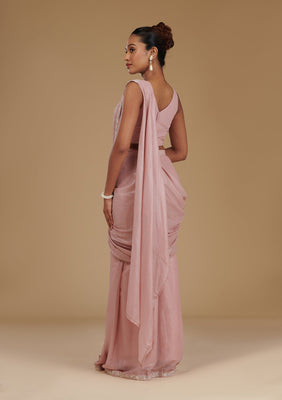 Peach Sequins Chiffon Readymade  Saree