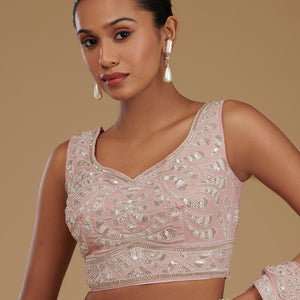 Peach Sequins Chiffon Readymade  Saree