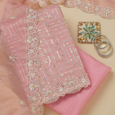 Peach Sequins Organza Unstitched Salwar Suit