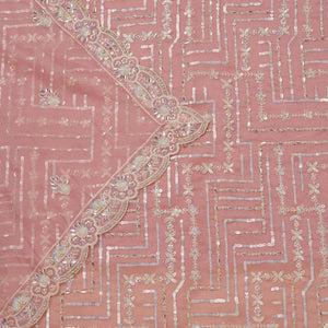 Peach Sequins Organza Unstitched Salwar Suit
