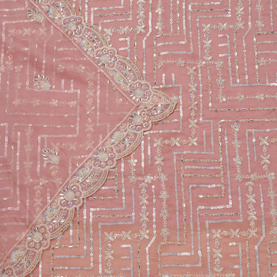 Peach Sequins Organza Unstitched Salwar Suit