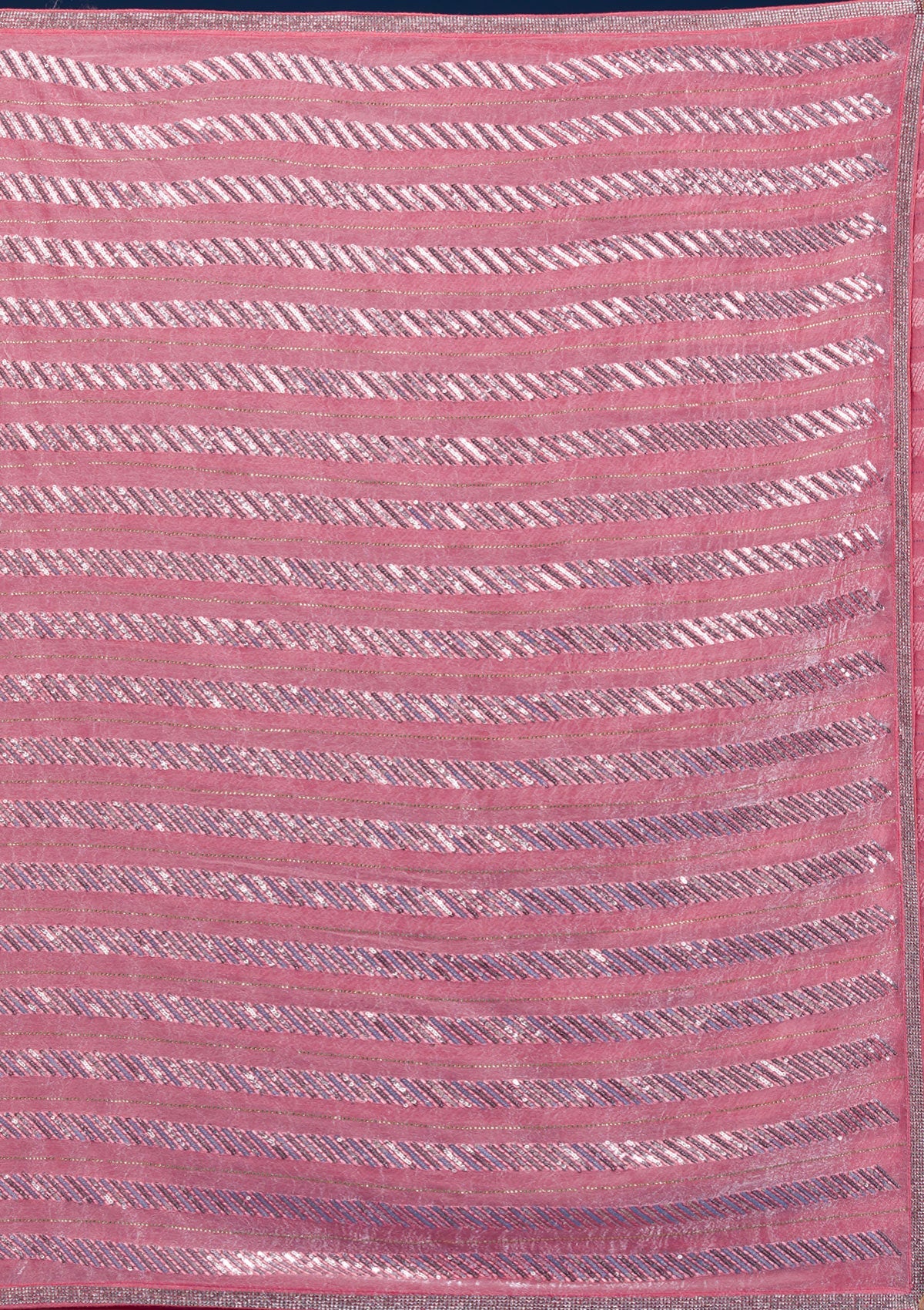 Peach Sequins Semi Crepe Saree