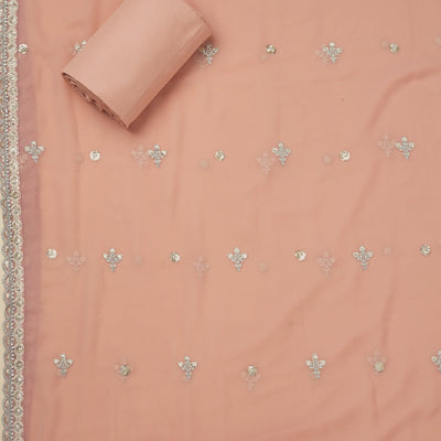 Peach Threadwork Georgette Unstitched Salwar Suit