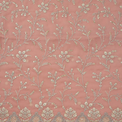Peach Threadwork Georgette Unstitched Salwar Suit